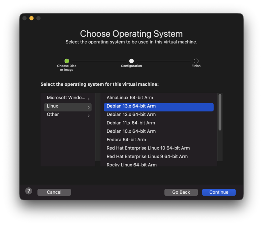 Select operating system