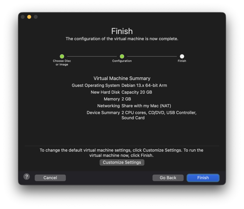 Initial virtual machine details