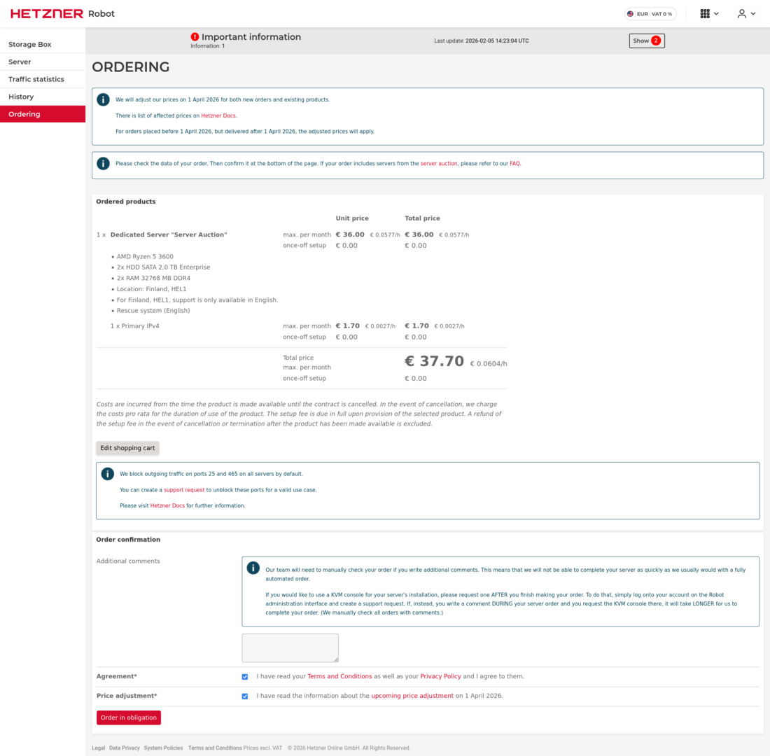Hetzner server order