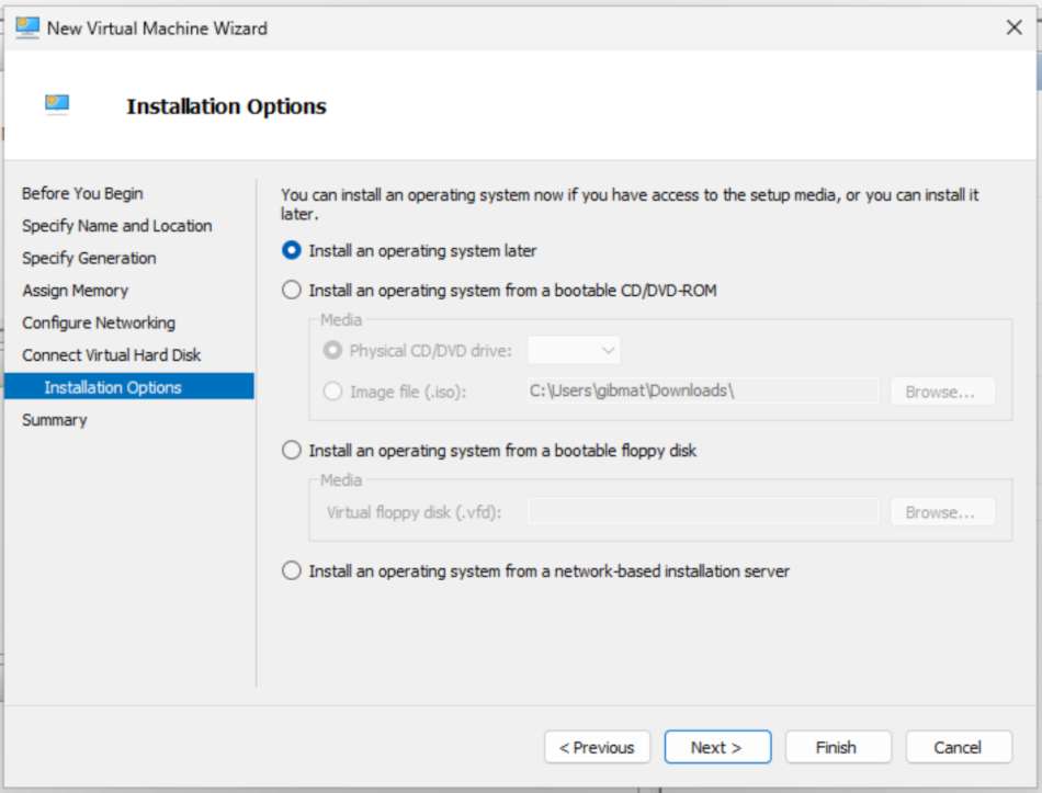 Hyper-V VM configuring virtual machine