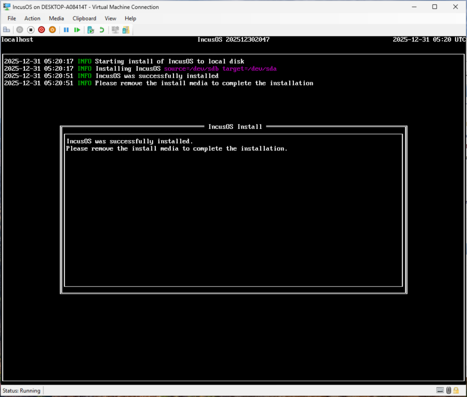 Proxmox VM installation complete