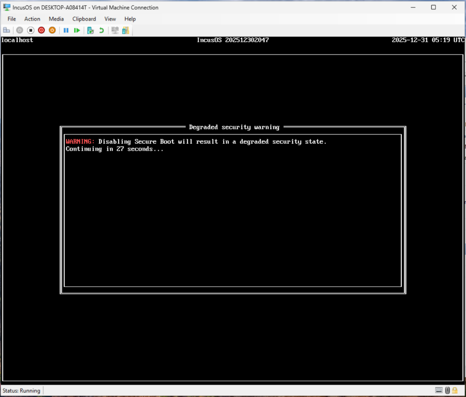 Hyper-V VM install warning