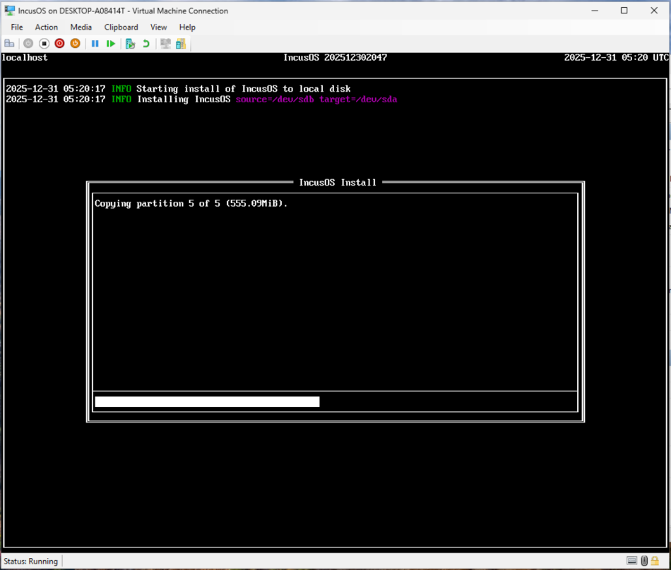 Proxmox VM installing IncusOS