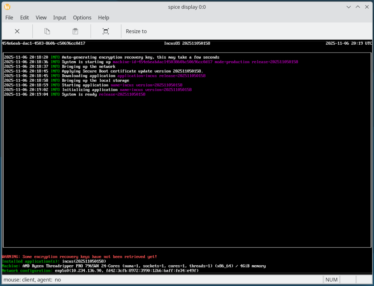 Incus VM running IncusOS