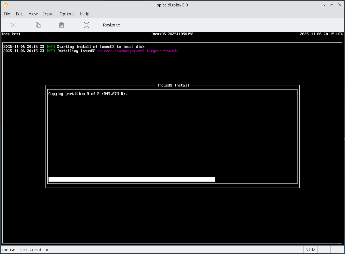 Incus VM installing IncusOS
