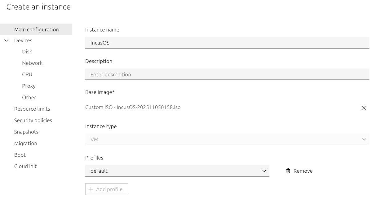 Incus VM configuring ISO