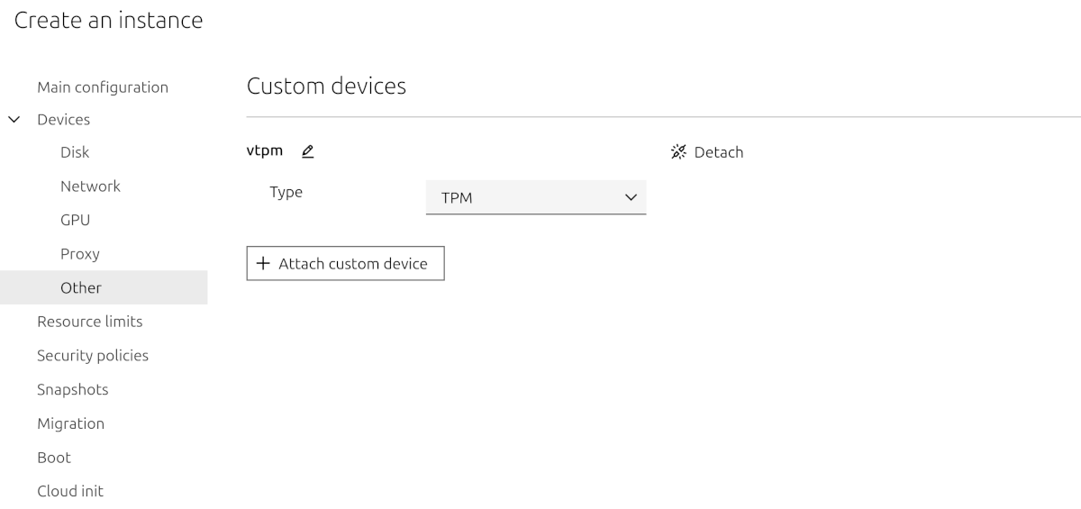Incus VM configuring TPM