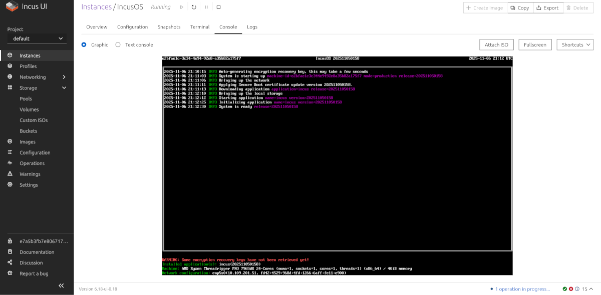 Incus VM running IncusOS