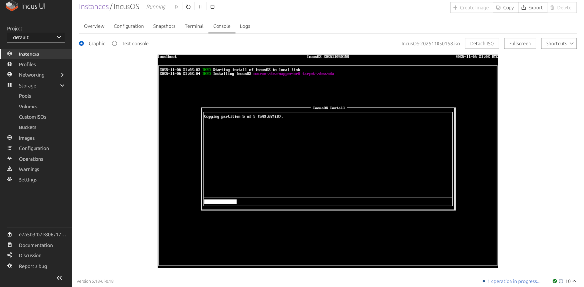 Incus VM installing IncusOS