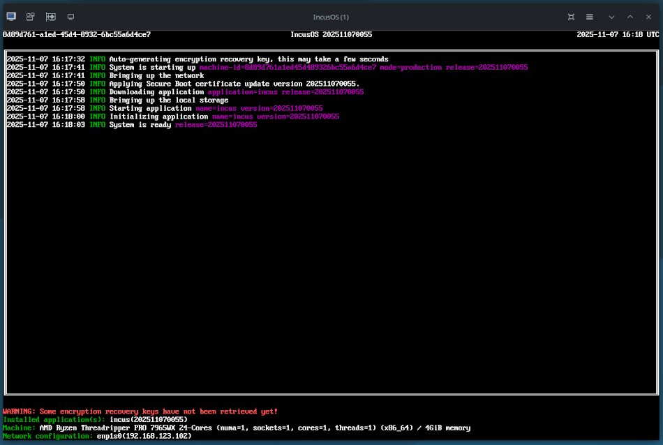 libvirt VM running IncusOS