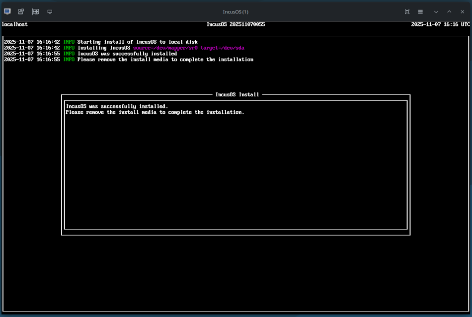 libvirt VM installation complete