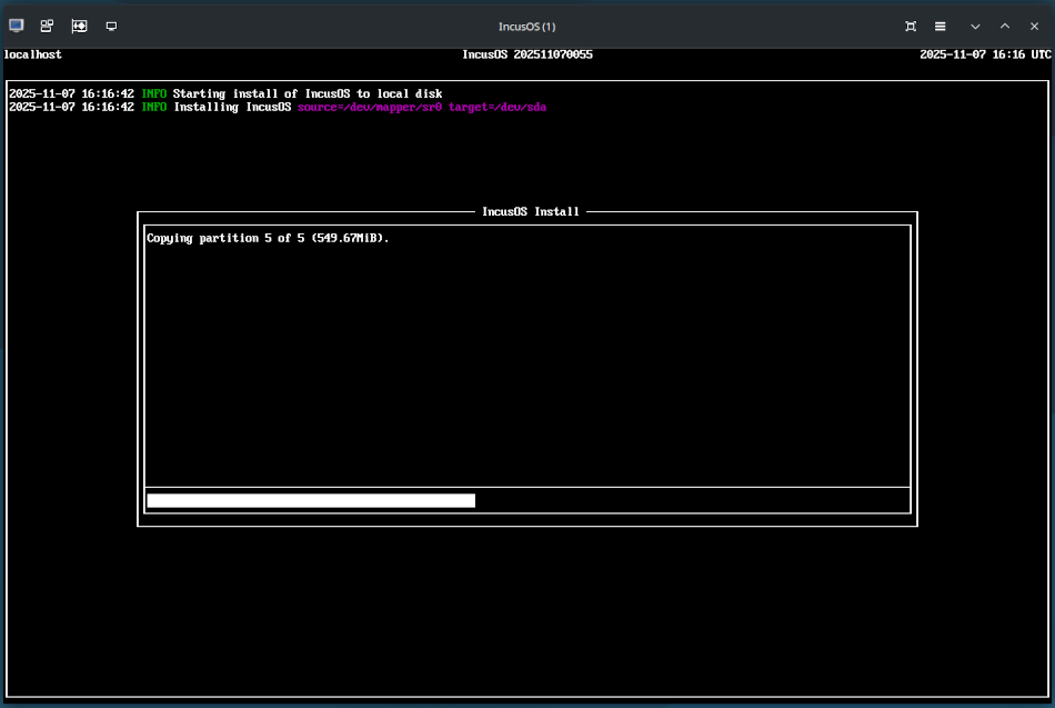 libvirt VM installing IncusOS