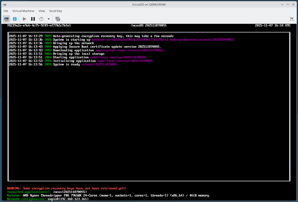 libvirt VM running IncusOS