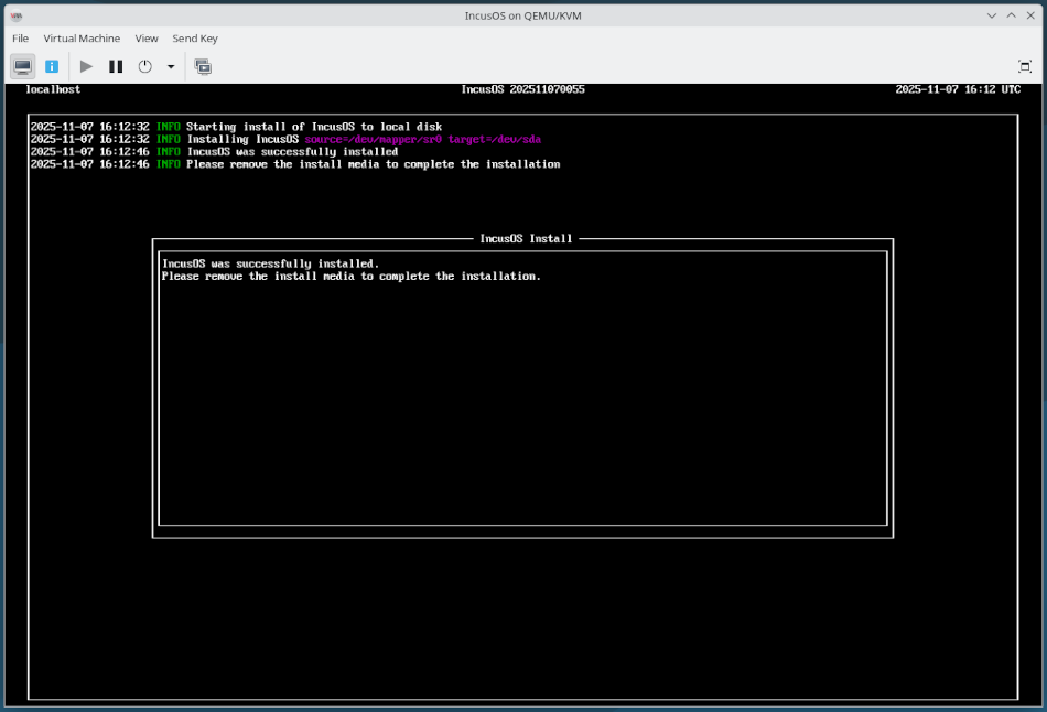 libvirt VM installation complete