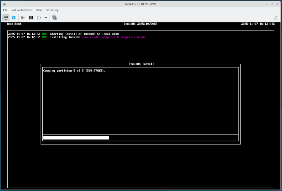 libvirt VM installing IncusOS