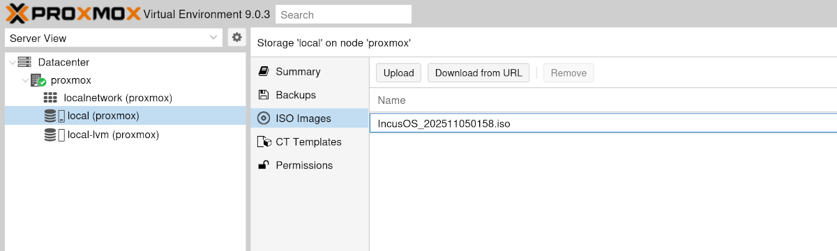 Proxmox ISO image import