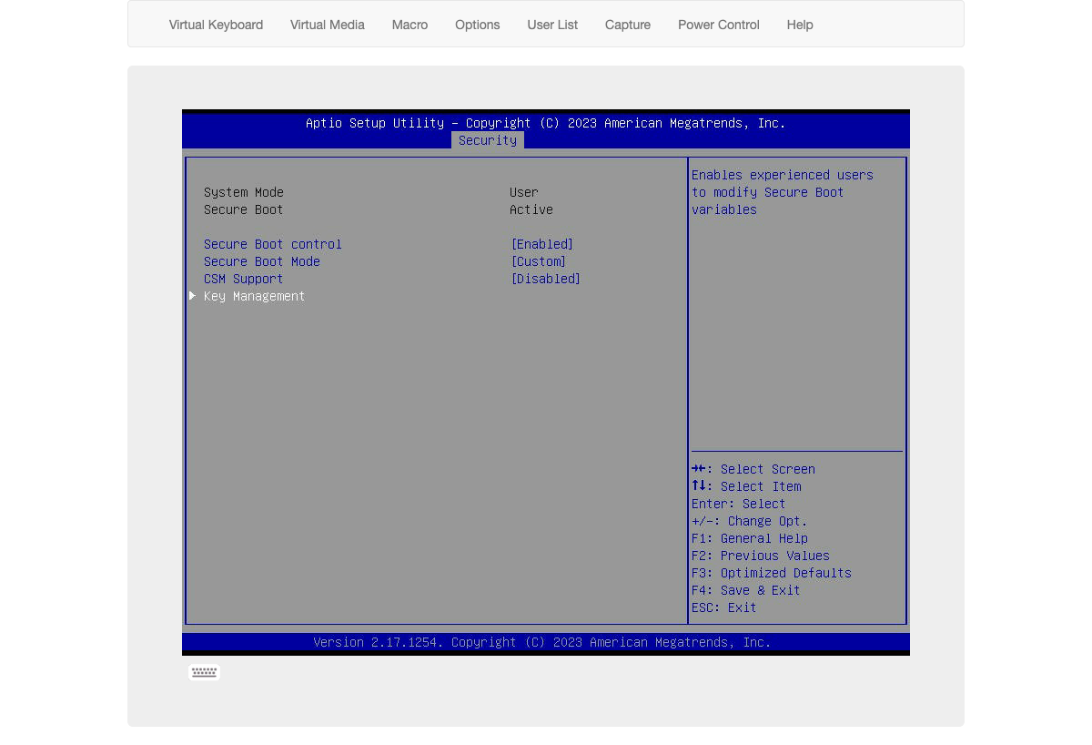 Security > Secure Boot screen