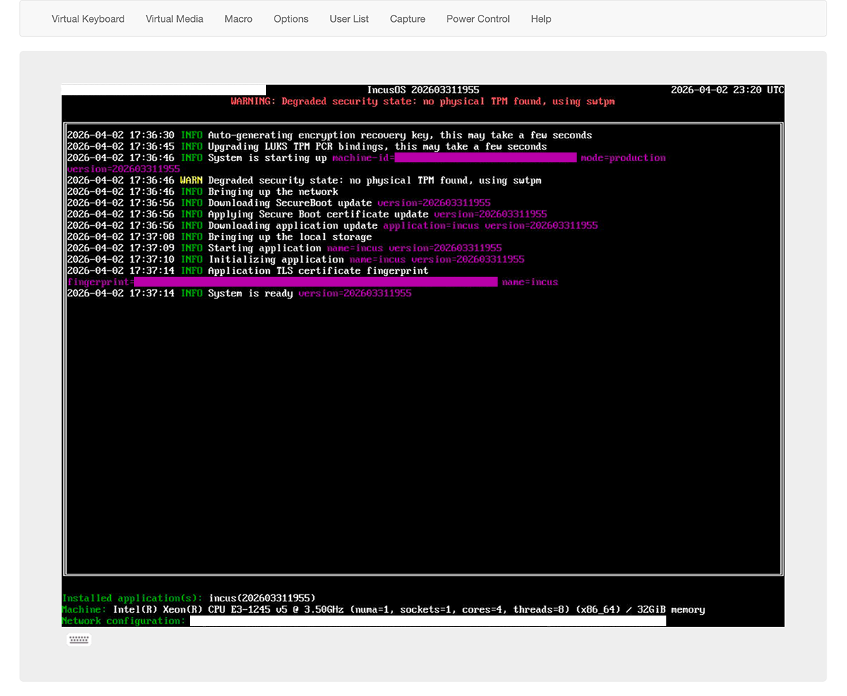 Server running IncusOS