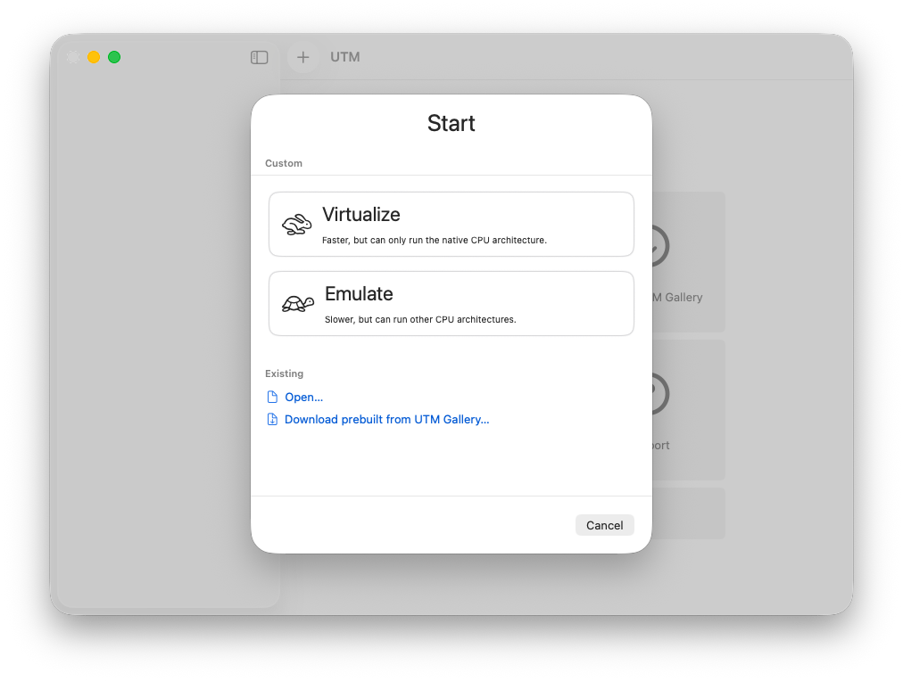 UTM - Virtual machine type