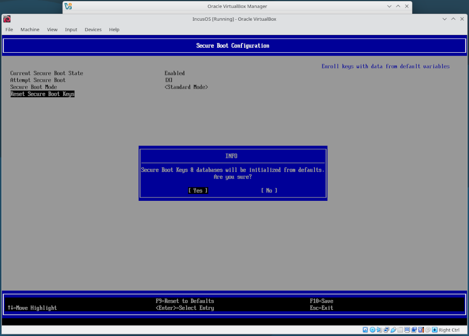 VirtualBox VM clearing Secure Boot keys