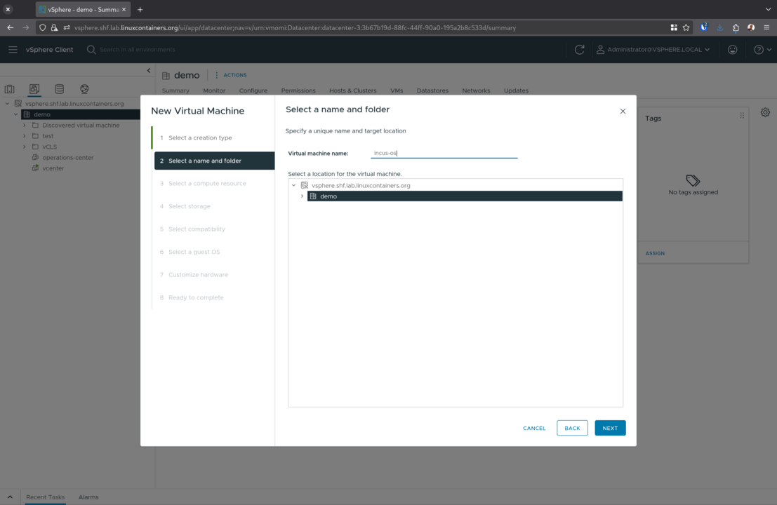 Set VM name and location