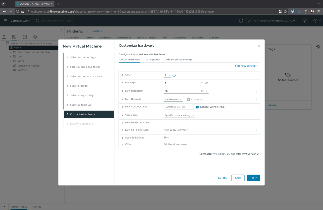 Customize the virtual machine